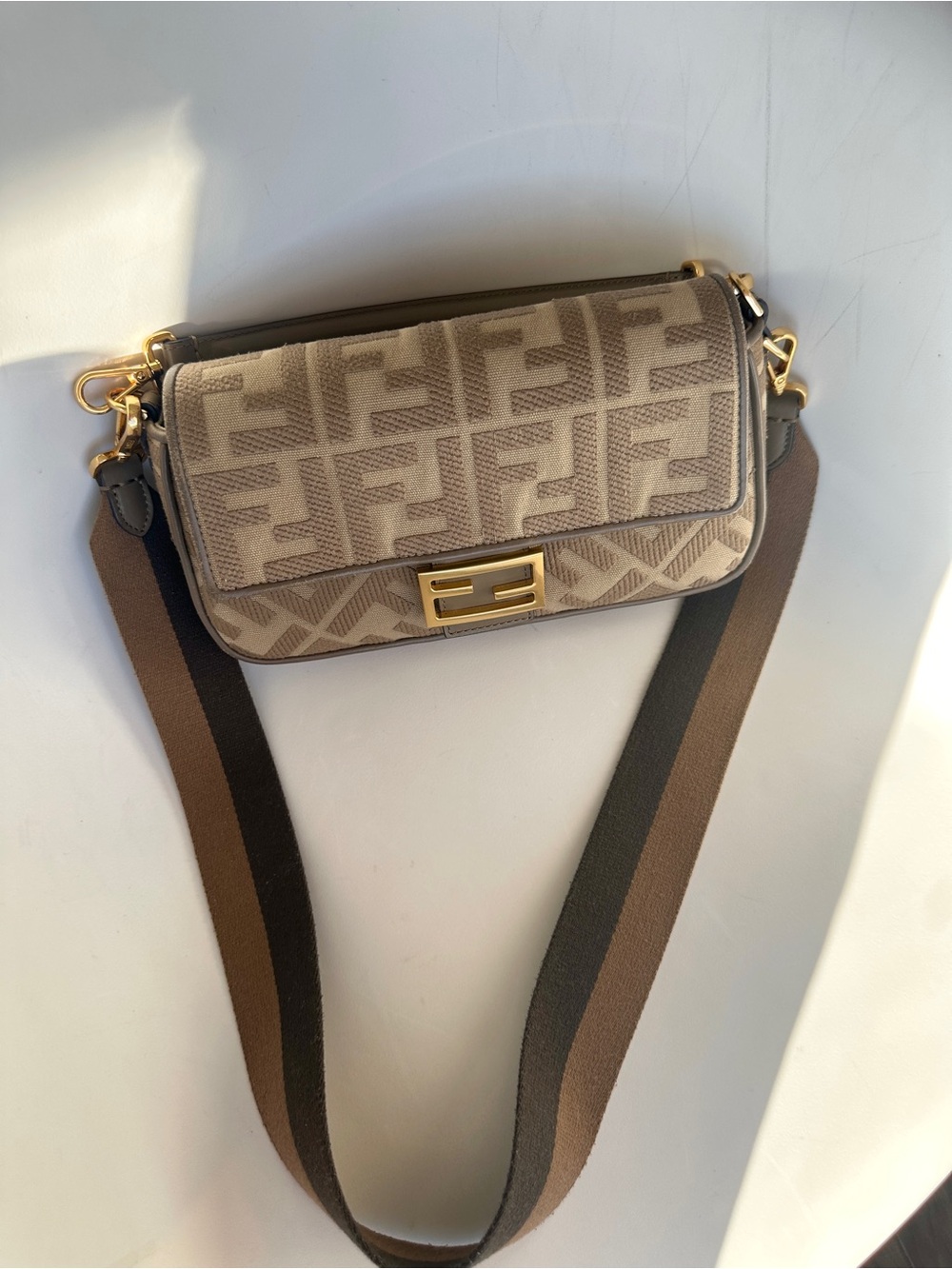 Fendi Baguette Zucca Monogram Canvas Bag M Beige Gold - Picture 15 of 16